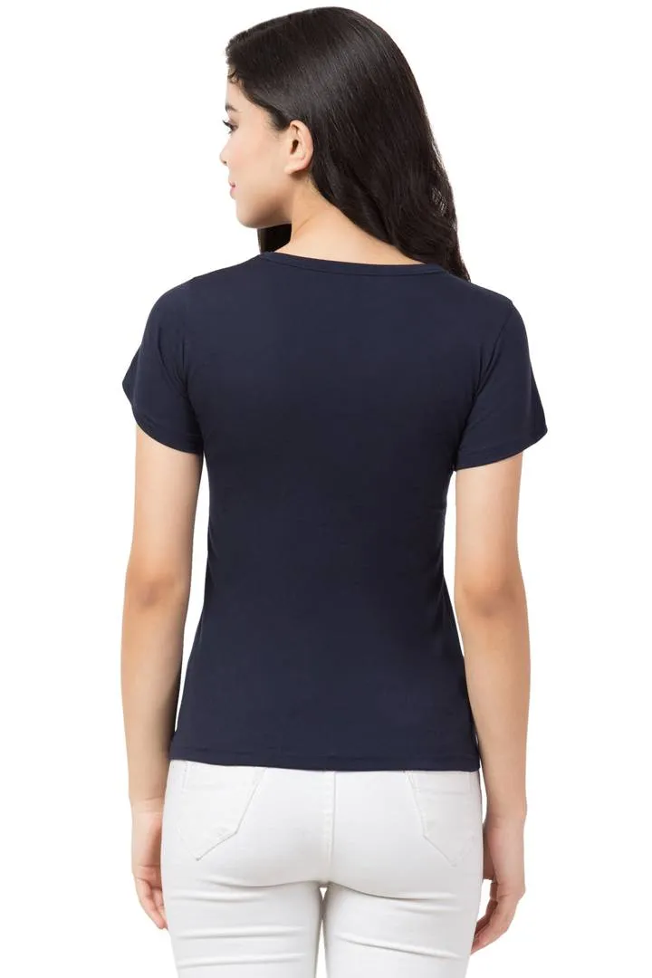 Stylish Blue Cotton Blend Printed T-Shirt For Women