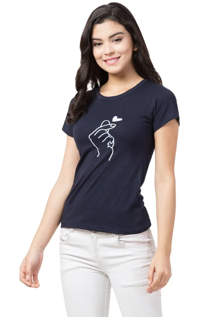 Stylish Blue Cotton Blend Printed T-Shirt For Women