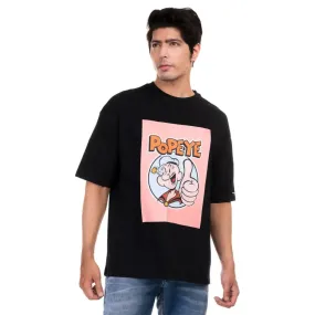 Stylish Cotton Black Printed Round Neck Half Sleeves T-shirt For Men