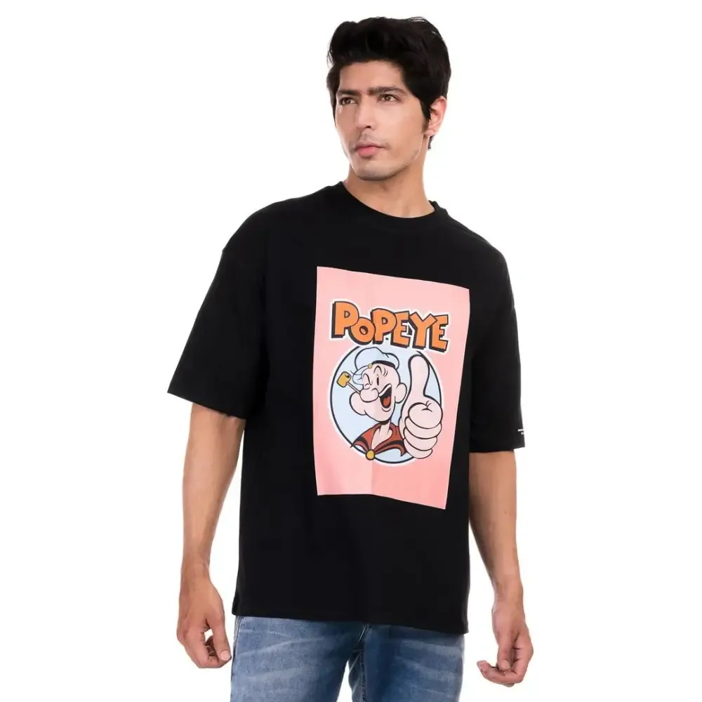 Stylish Cotton Black Printed Round Neck Half Sleeves T-shirt For Men