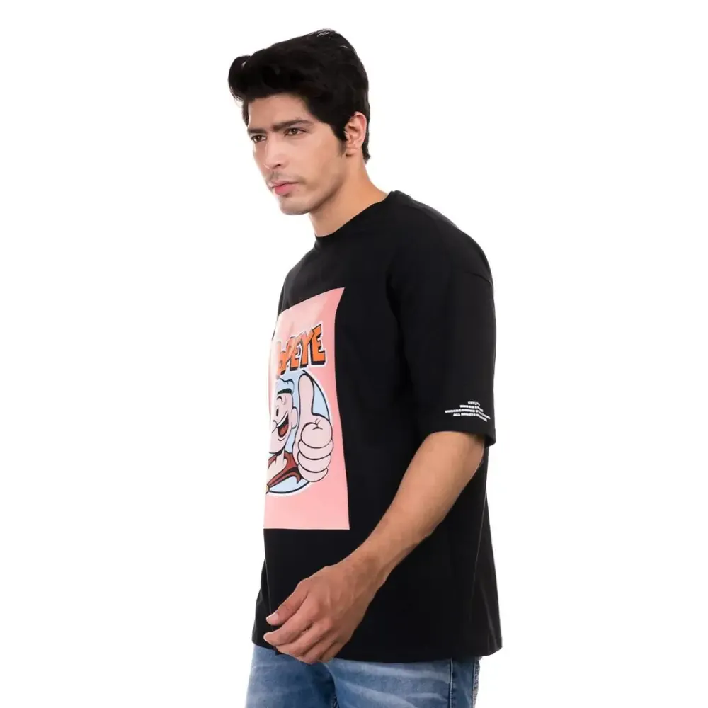 Stylish Cotton Black Printed Round Neck Half Sleeves T-shirt For Men