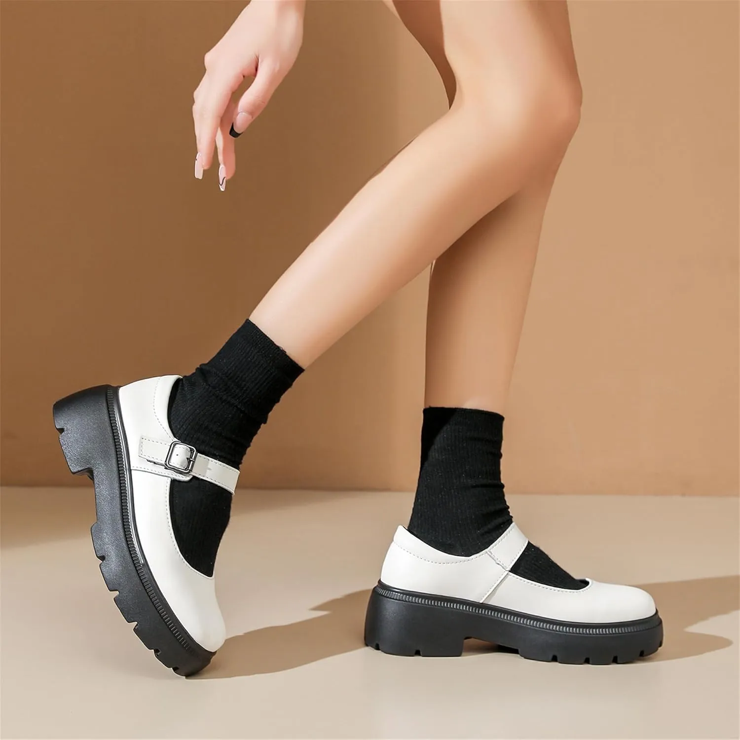 Veroders Platform Mary Janes for Women Round Toe Chunky Heels Dress Pumps Ankle Strap Oxfords Business Classic Formal School