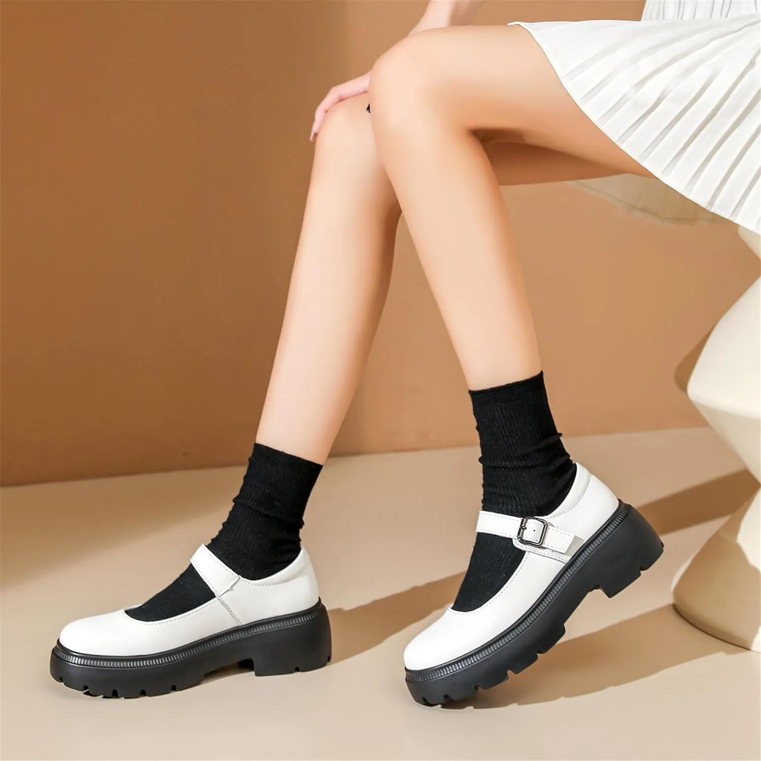 Veroders Platform Mary Janes for Women Round Toe Chunky Heels Dress Pumps Ankle Strap Oxfords Business Classic Formal School