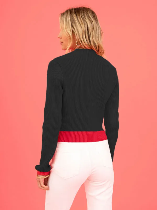 Warm Love-Theme Ribbed Knit Sweater for Fall