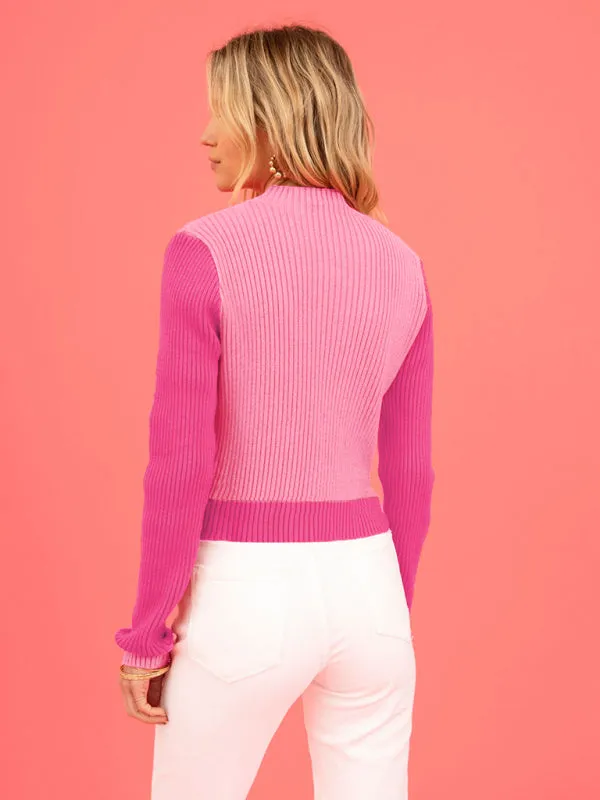 Warm Love-Theme Ribbed Knit Sweater for Fall